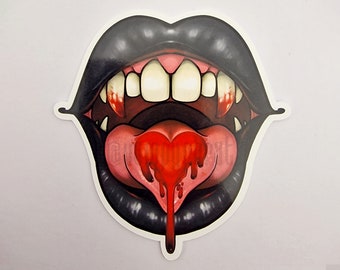 Vampire Lips Die Cut Sticker - Gothic Fantasy Bloody Mouth