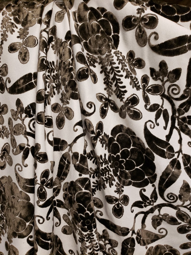 3 Yds Rare Vintage KRAVET Roma Brown Ivory LUXURIOUS VELVET Burnout Upholstery Fabric