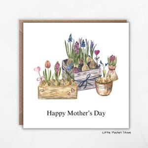 Arrosoir rustique carte de fête des mères - Carte de voeux aquarelle florale pour maman