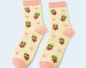 Mid-calf Sock | Cute Alien With Heart