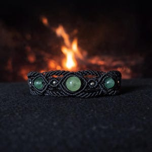 Bracelet macramé noir | Aventurine | Pierre naturelle et semi précieuse | Bijou bohème mystique spirituel | Réglable | Piece unique | Cadeau