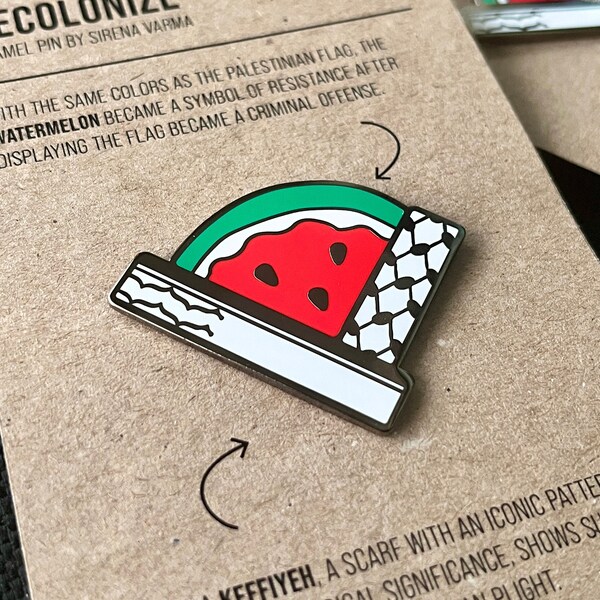 Decolonize Enamel Pin, Watermelon Keffiyeh Pin, Solidarity Jewelry, Free Palestine