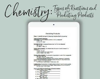 Types of Chemical Reactions, Predicting Products, Chemistry Worksheet,  Chemistry Printable, Chemistry Notes, Instant Download, Printable WS