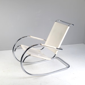 Bauhaus design rocking chair by Fasem Italy, design Mies van der Rohe, chrome leather rocking chair, Bauhaus armchair