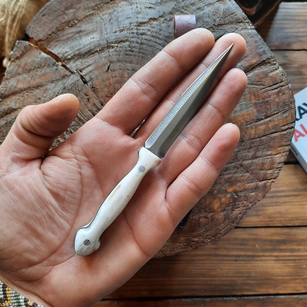 Dagger Deer ram horn bone handle camping stainless steel knife collectible miniature white black beige knife gift for men