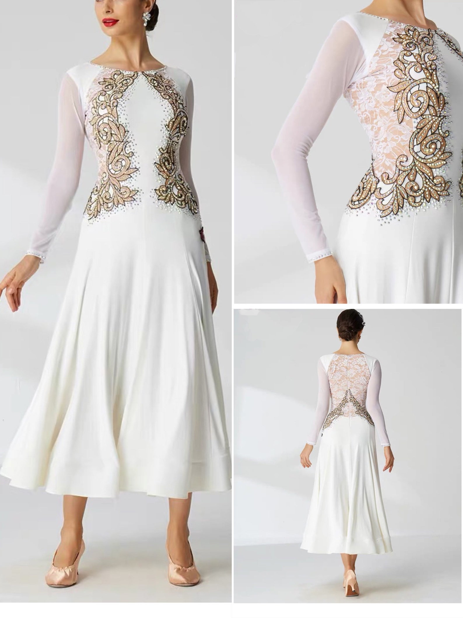 White ballroom dress with appliqué Etsy