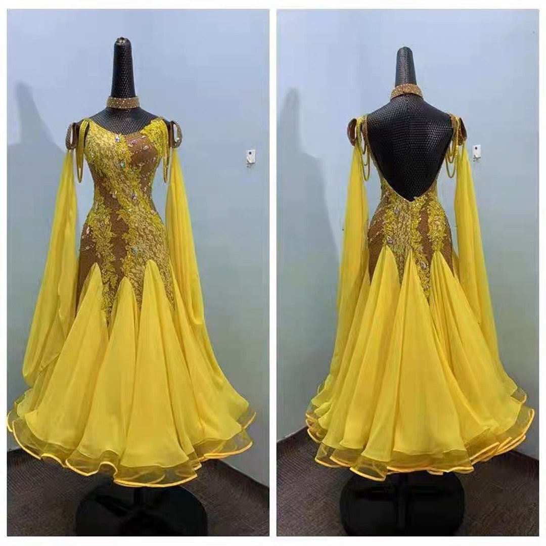 Yellow Ballroom Dress Smooth Dress With Appliqués Etsy