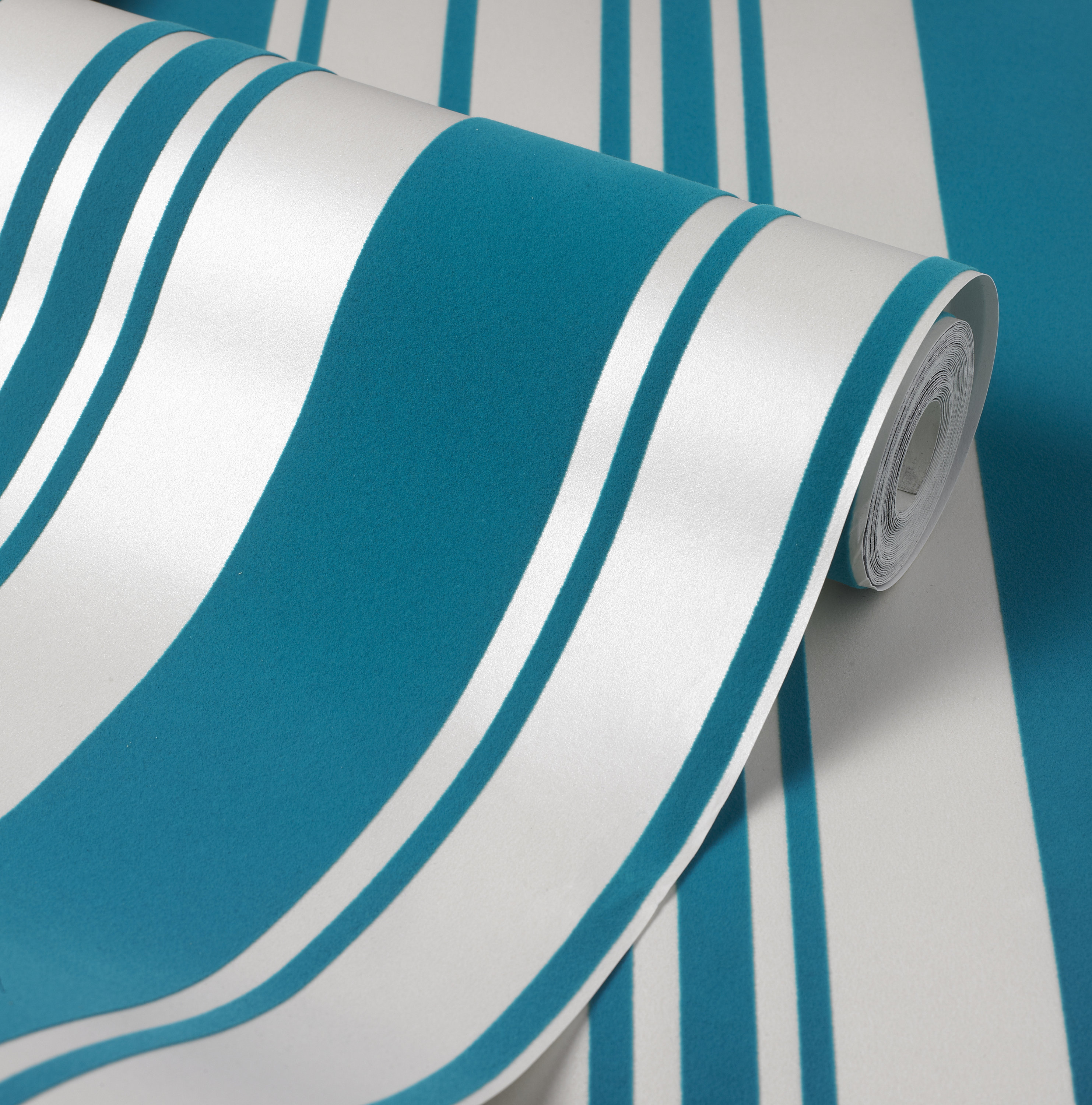 Striped Wallpaper Roll Teal Cream Flock Modern Livingroom Etsy UK