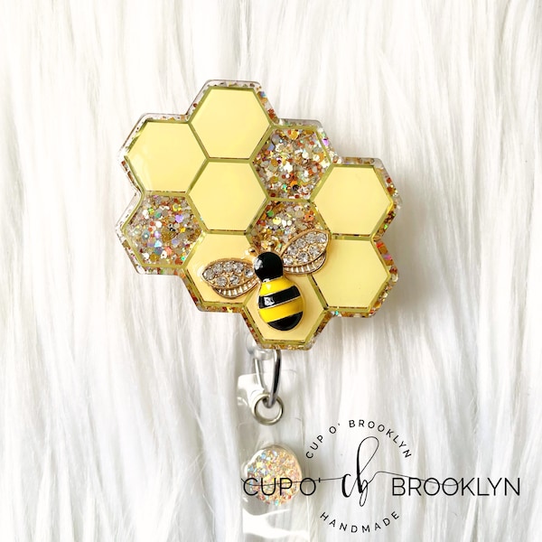 Bee Badge Reel - Honeycomb Bee Badge Reel - Bumblebee Badge Reel - Nurse Badge Reel - Cute Badge Reel - Office Badge Reel - ASU Badge Reel