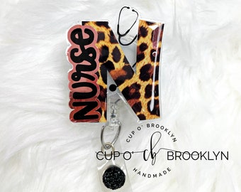 Leopard Print Nurse Badge Reel – Rose Gold Accents Clip