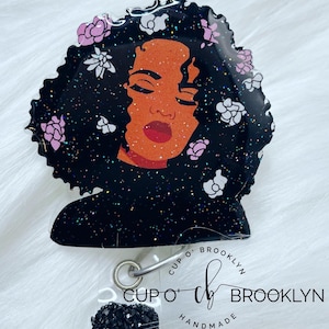 Flowers in My Crown Badge Reel, Black Woman Badge Reel, Black Girl Magic, Melanin Badge Reel, Black History Badge Reel