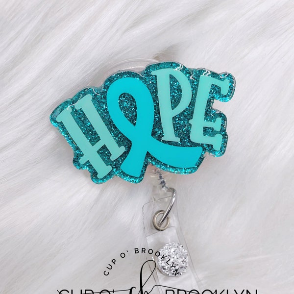 Hope Ovarian Cancer Awareness Badge Reel - Ovarian Cancer Awareness Badge Reel - Fight Cancer Badge Reel - Cancer Ribbon Badge Reel