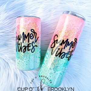 Ready to Ship  Summer Vibes Glitter Tumbler - Summer Tumbler - Summer Vibes - Glitter Tumbler- Vacation Cup - Vacay Tumbler - Beach Tumbler