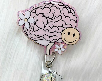 Happy Brain Badge Reel - Brain Badge Reel - EEG Tech Badge Reel - Medical Badge Reel - Nurse Badge Reel - Cute Badge Reel