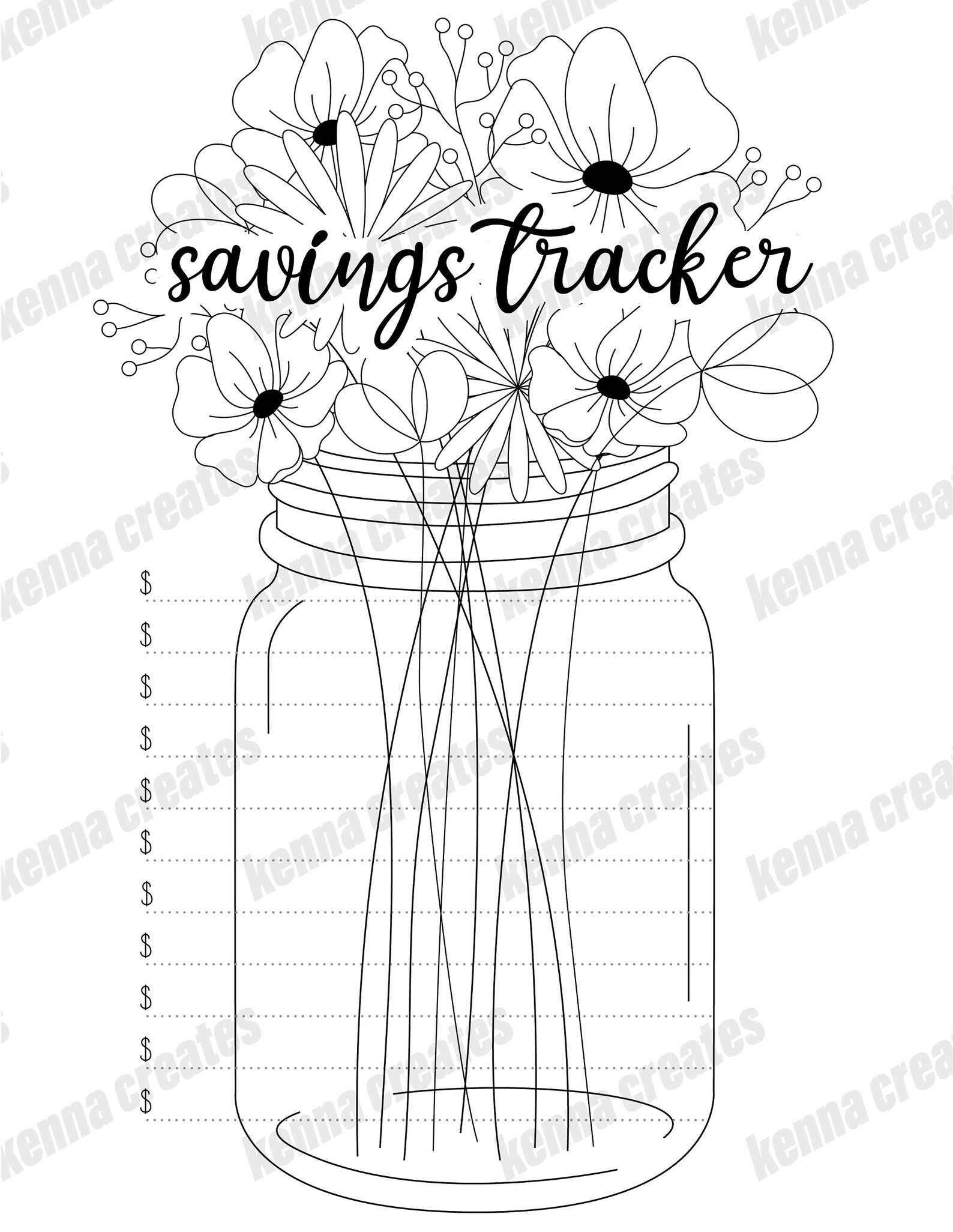 Printable Money Savings Tracker Savings Goal Mason Jar Money Chart ...