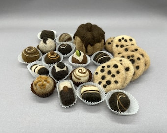 Pralinen und Chocolatchipcookies aus Filz