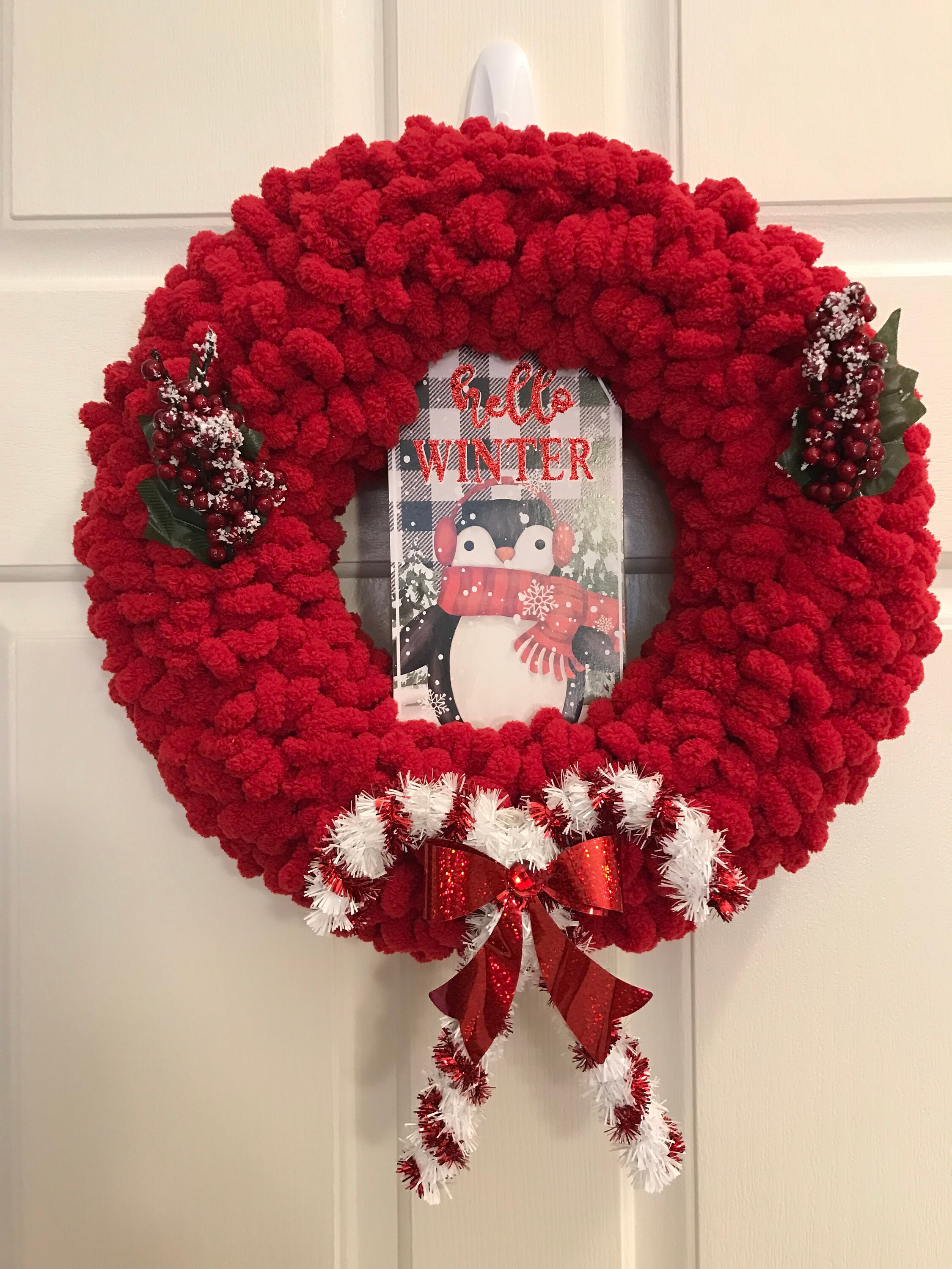 Christmas Wreath Yarn and Berries 14 Inch Etsy