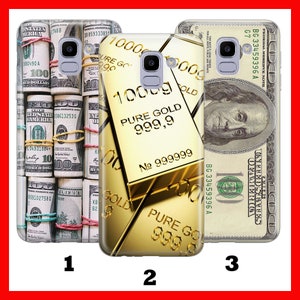 MONEY 1 Custodia per telefono Samsung Galaxy A3 A5 A6 A7 A8 J3 J5 J6 J7 USD Dollar Bill Roll Cash America Rich Gold Golden Brick Present