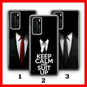 SUiT Up 1 HUAWEI P9 P10 P20 P30 P40 LITE Pro PLUS LG G5 G6 Telefonskal Kostym och slips Bästa beteende Posh Svart kostym Röd slips Alla affärsmässiga