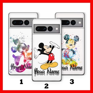 Custodia per telefono PERSONALIZZATA di Topolino per Google Pixel 6, 6A, 7, 7A, 8, 8A, 9, 9A Pro XL, con il tuo nome e testo personalizzato.