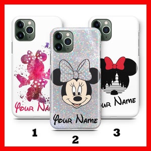 Custodia per telefono personalizzata MiNNIE MOUSE per Apple iPHONE 11 12 13 14 15 16 Plus PRO MiNI MAX Disney Cartoon con il tuo nome Testo personalizzato
