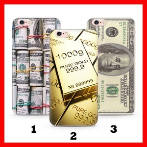 MONEY 1 Apple iPHONE 5 SE 2020 2022 6 7 8 Xs Xr MaX PLuS Custodia per telefono USD Dollar Bill Roll Cash America Rich Gold Golden Brick Present