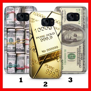 MONEY 1 Custodia per telefono Samsung Galaxy S5 S6 S7 S8 S9 EdGE PLuS LtE NEO USD Dollar Bill Roll Cash America Rich Gold Golden Brick