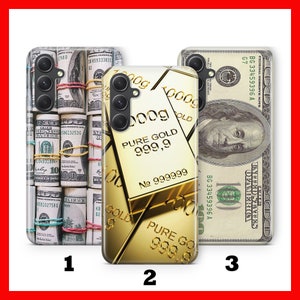 MONEY 1 Custodia per telefono Samsung A13 A14 A15 A16 A25 A26 A33 A34 A35 A36 A53 A54 A55 A56 A72 A73 + Altri modelli Dollaro USA Banconota Oro