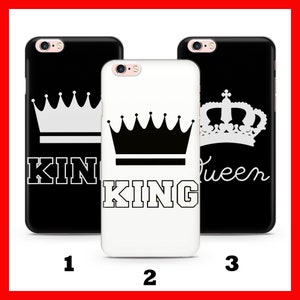 KiNG & QuEEN 1 Apple iPHONE 5 SE 2020 2022 6 7 8 Xs XR MaX PLuS Phone Case Cover Couple Goals Matching Princess Prince Crown Black And White