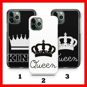 KiNG & QuEEN 2 Phone Case Cover For Apple iPHONE 11 12 13 14 15 16 Plus PRO MiNI MaX Couple Goal Matching Princess Prince Crown Black White