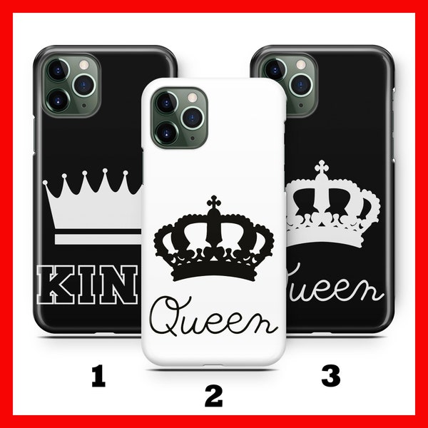 KiNG & QuEEN 2 Apple iPHONE 11 12 13 14 15 Plus PRO MiNI MaX Phone Case Cover Couple Goals Matching Princess Prince Crown Black And White