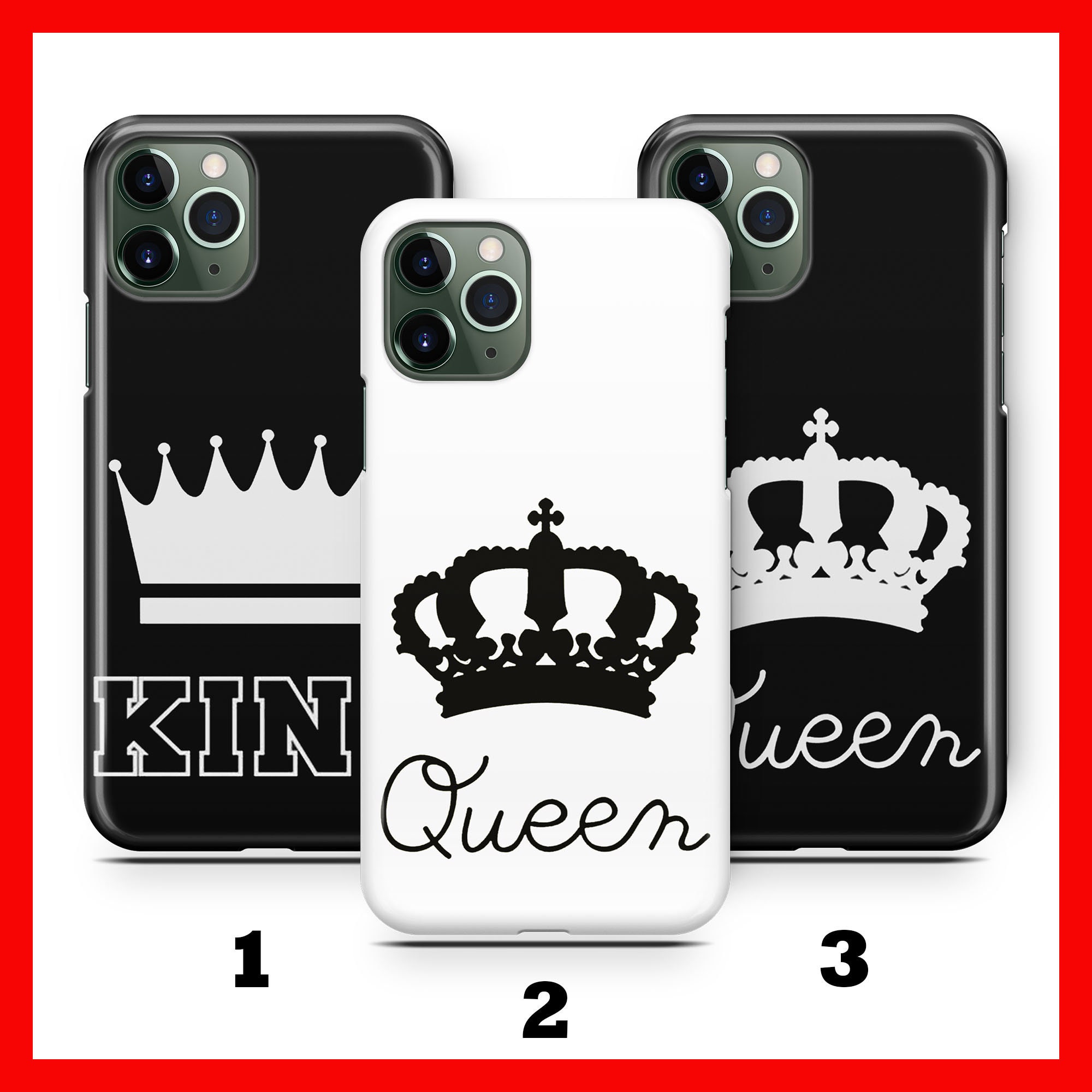 KiNG & QuEEN 2 Phone Case Cover For Apple iPHONE 11 12 13 14 15 16 Plus PRO MiNI MaX Couple Goal Matching Princess Prince Crown Black White