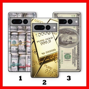 Custodia per telefono MONEY 1 per Google Pixel 6, 6A, 7, 7A, 8, 8A, 9, 9A Pro XL, modello USD Dollar Bill Roll Cash America Rich Gold Golden Brick Present