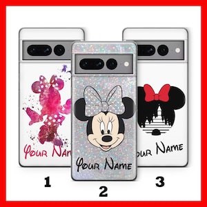 Custodia personalizzata Minnie Mouse per Google Pixel 6, 6A, 7, 7A, 8, 8A, 9, 9A Pro XL, motivo: cartone animato Disney con il tuo nome e testo personalizzato.