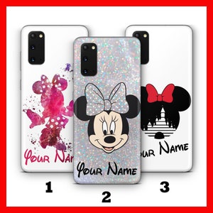 Custodia personalizzata Minnie Mouse per Samsung Galaxy S20, S21, S22, S23, S24, FE, S25 Plus, Ultra, Disney, con il tuo nome e testo.