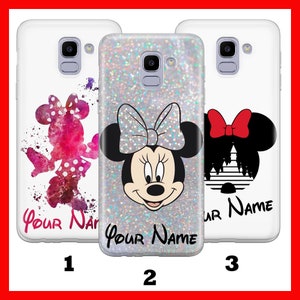 Custodia per telefono personalizzata MiNNIE MOUSE per Samsung Galaxy A3 A5 A6 A7 A8 J3 J5 J6 J7 Disney Cartoon con il tuo nome o testo