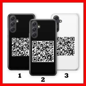 May include: Three phone cases featuring a black and white QR code design. The cases are black, white, and black. The cases are numbered 1, 2, and 3.