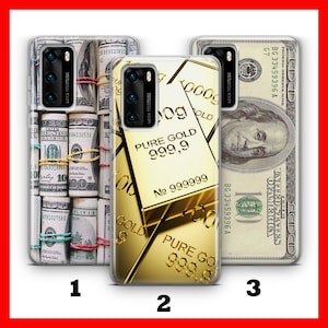 MONEY 1 HUAWEi P9 P10 P20 P30 P40 LiTE PRo PLuS LG G5 G6 Custodia per telefono USD Dollar Bill Roll Cash America Rich Gold Golden Brick Present