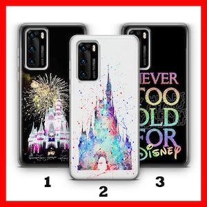 DISNEYLAND 4 Custodia per telefono Huawei P9 P10 P20 P30 P40 LiTE PRO PLuS LG G5 G6 ispirata al cartone animato Disney Castle Wonderland Happy Place Fun