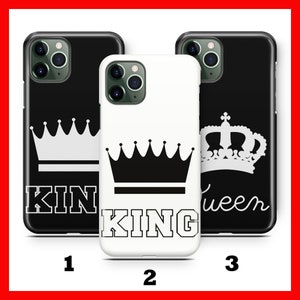 KiNG & QuEEN 1 Phone Case Cover For Apple iPHONE 11 12 13 14 15 16 Plus PRO MiNI MaX Couple Goal Matching Princess Prince Crown Black White