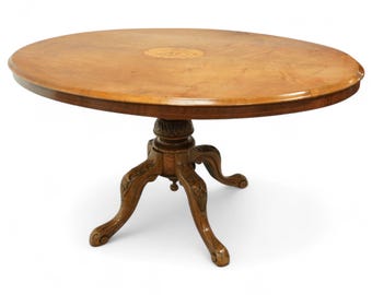 Victorian Walnut Breakfast or "Loo" Table: Antique Oval Table with Marquetry.