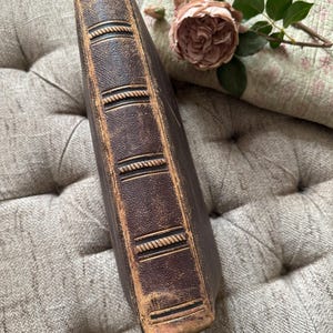 Victorian Scrapbook with 50+ Double-Sided Pages of Prints - religious, architectural and classical. Large and Heavy Brown Leather Antique