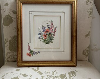 Pretty Vintage Floral Still Life in Wooden Gilt Frame. Perfect Mother&#39;s Day Gift. Very Cottagecore. Pretty Flowers - Foxgloves & Poppies