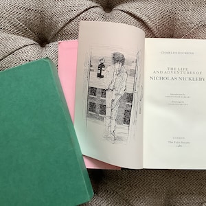 Nicholas Nickleby by Charles Dickens. Folio Society illustrated book 1980s edition. Great condition hardback part of a gorgeous series.