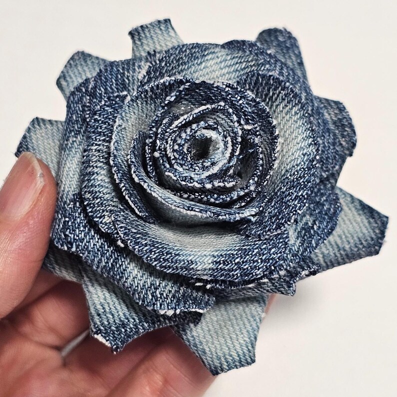 Upcycled Denim Rose Brooch | Handmade Fabric Flower Pin - Etsy