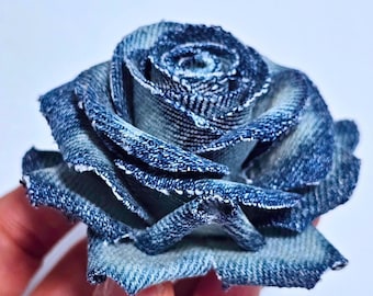 Upcycled Denim Rose Brooch | Handmade Fabric Flower Pin