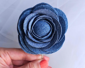 Handmade Denim Rose Brooch | Unique Fabric Flower Pin