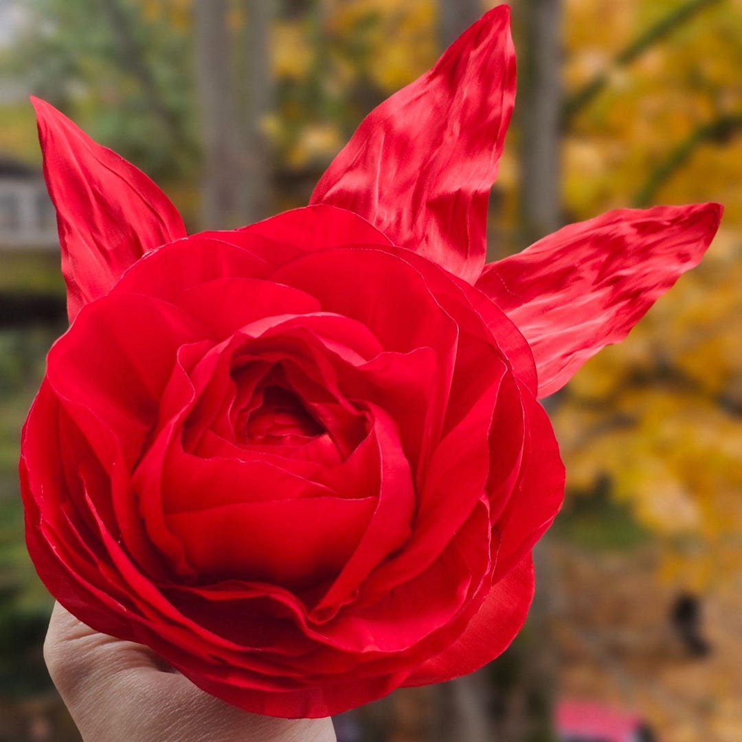 Handmade Red Satin Rose Brooch | Elegant Fabric Flower Pin - Etsy