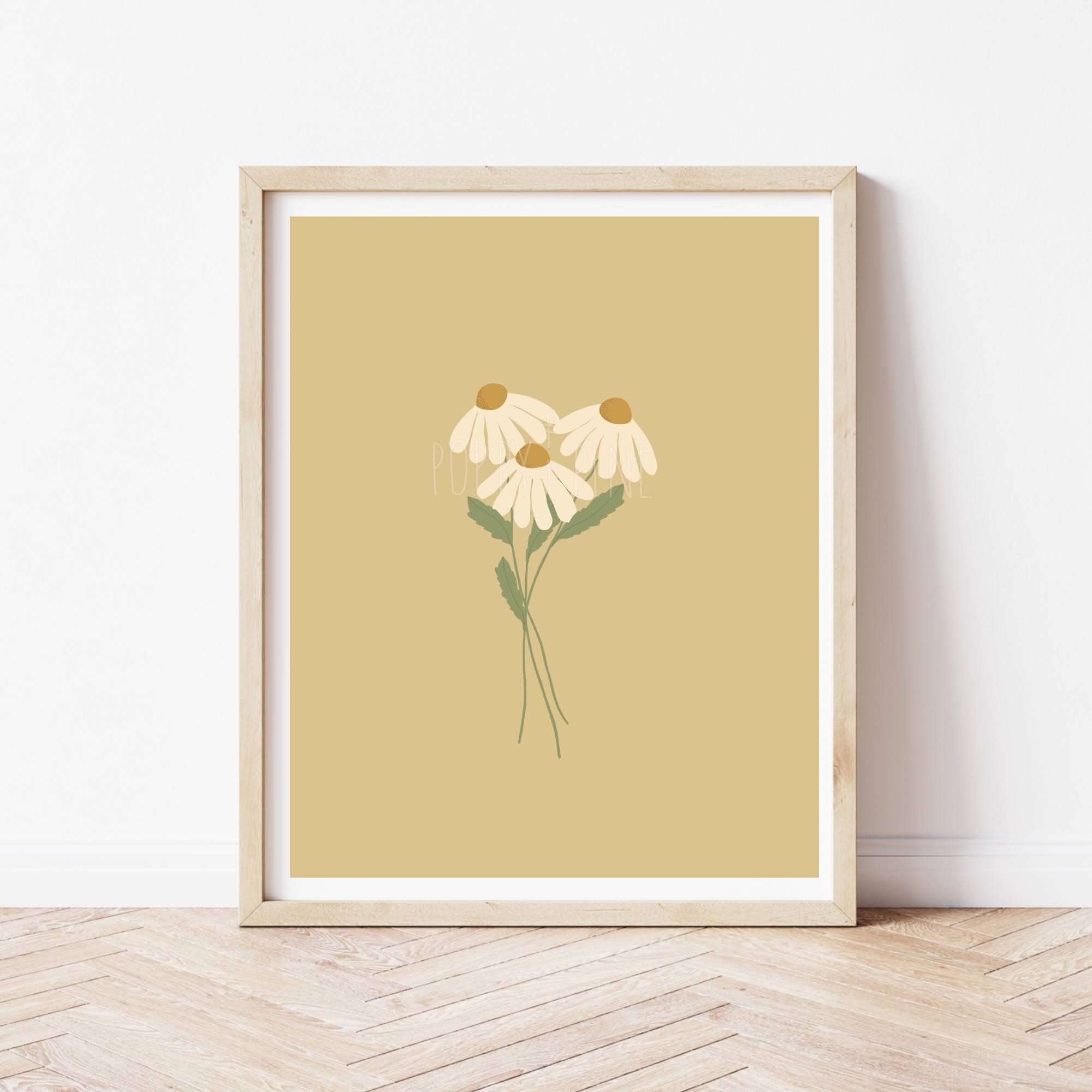 Yellow Daisy Art Print Spring Wall Art Yellow & White Etsy