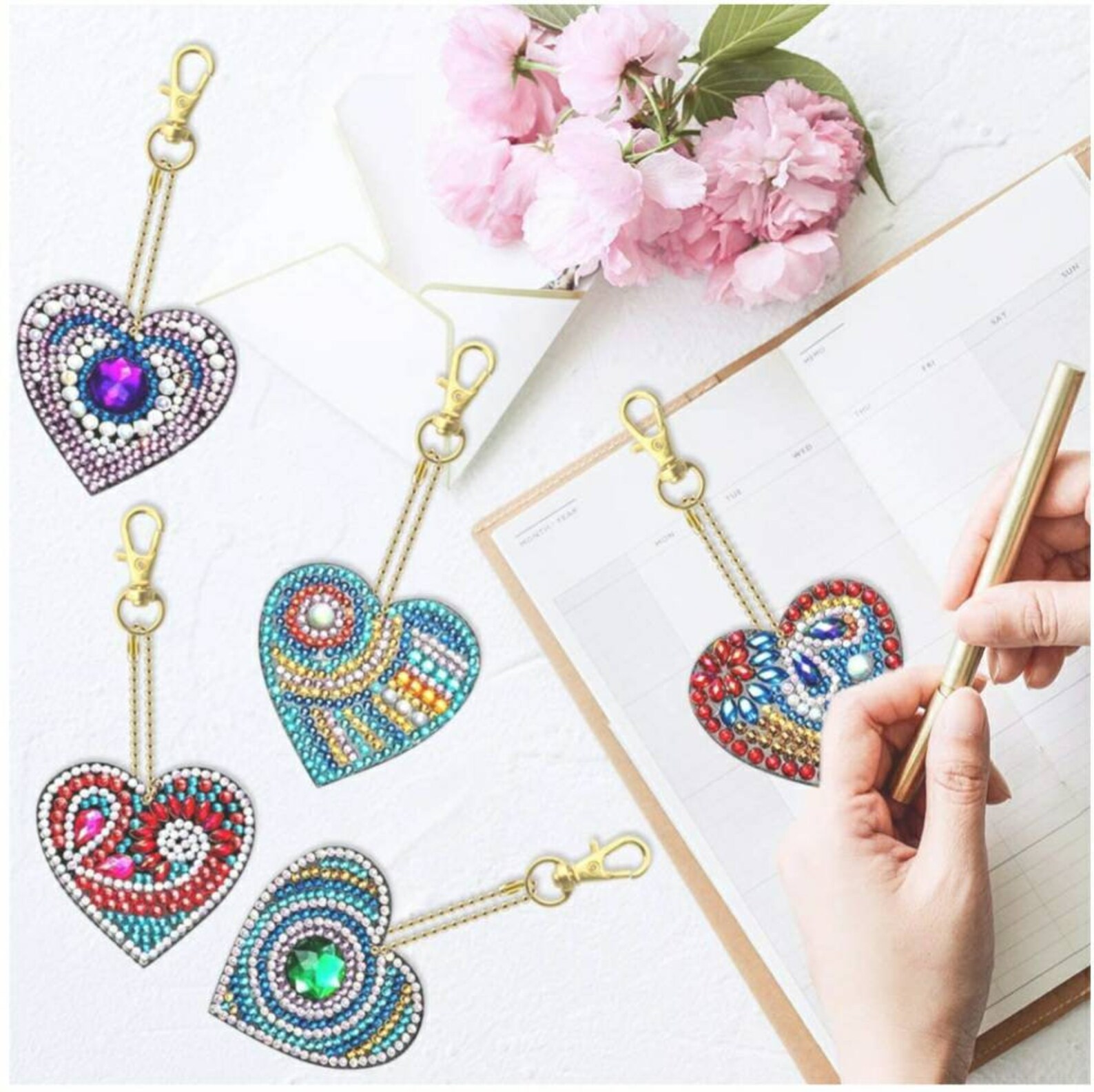 Heart/Love/Valentine Diamond Art key chain Etsy